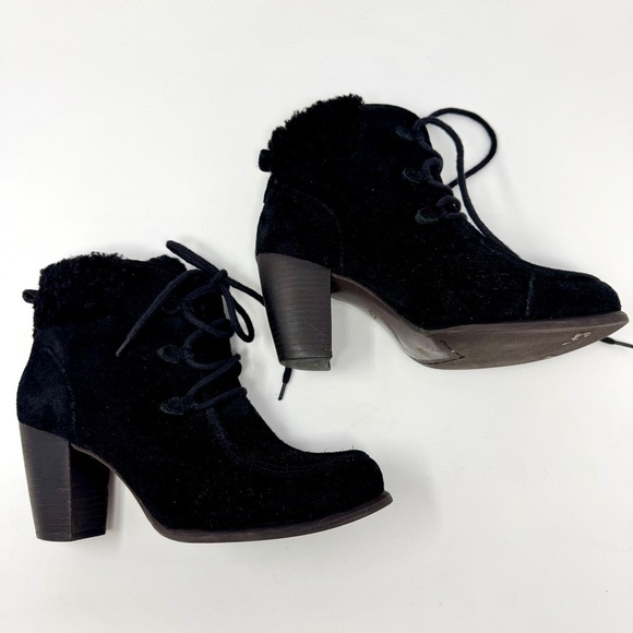 UGG ANALISE BLACK SUEDE SHEEPSKIN ANKLE BOOTS WOMEN 6.5 - Picture 4 of 15